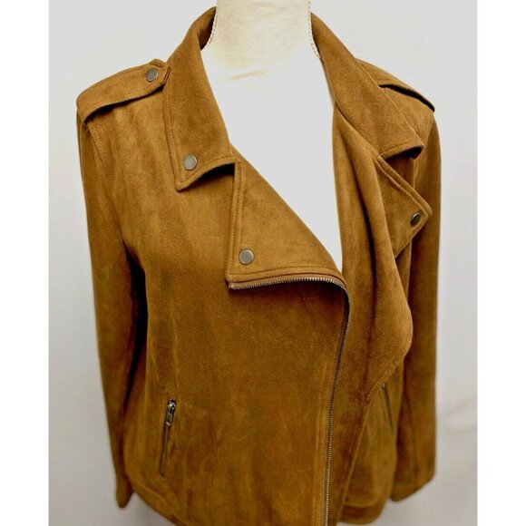 Style & Co Women's  Brown Faux Suede Moto Jacket Size Large - Picture 5 of 16